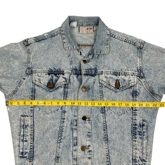 Vintage 90s French Navy Distressed Acid Wash Denim Jean Trucker Jacket - Picture 13 of 16